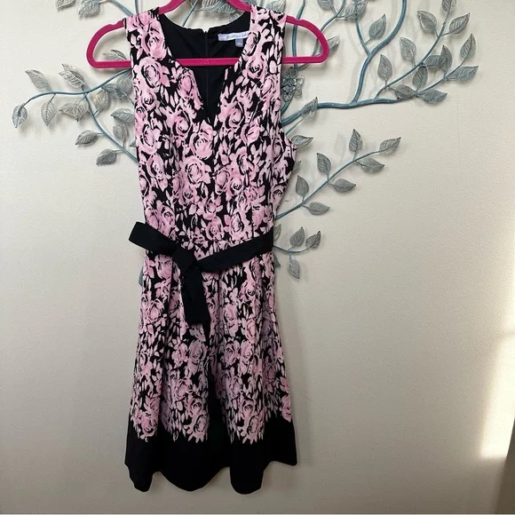 Carmen Marc Valvo Dresses | Luxe By Carmen Marc Valvo Floral Pink & Black Print Fit & Flare 4 | Color: Black/Pink | Size: 4 | Goodgenesresale's Closet